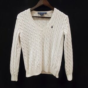Ralph Lauren Sport White Cable Knit Sweater Size L Old Money Fisherman Tennis